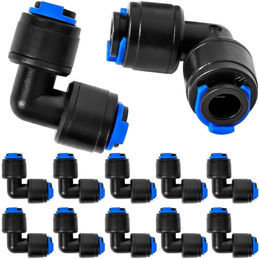 10 Pack 1/4" Universal 90 Degree Elbow Fitting, Quick Connect Universal Drip Irrigation Tubing Coupling Valve, Connector Locking Fitting for Sprinkler or Drip Irrigation System.