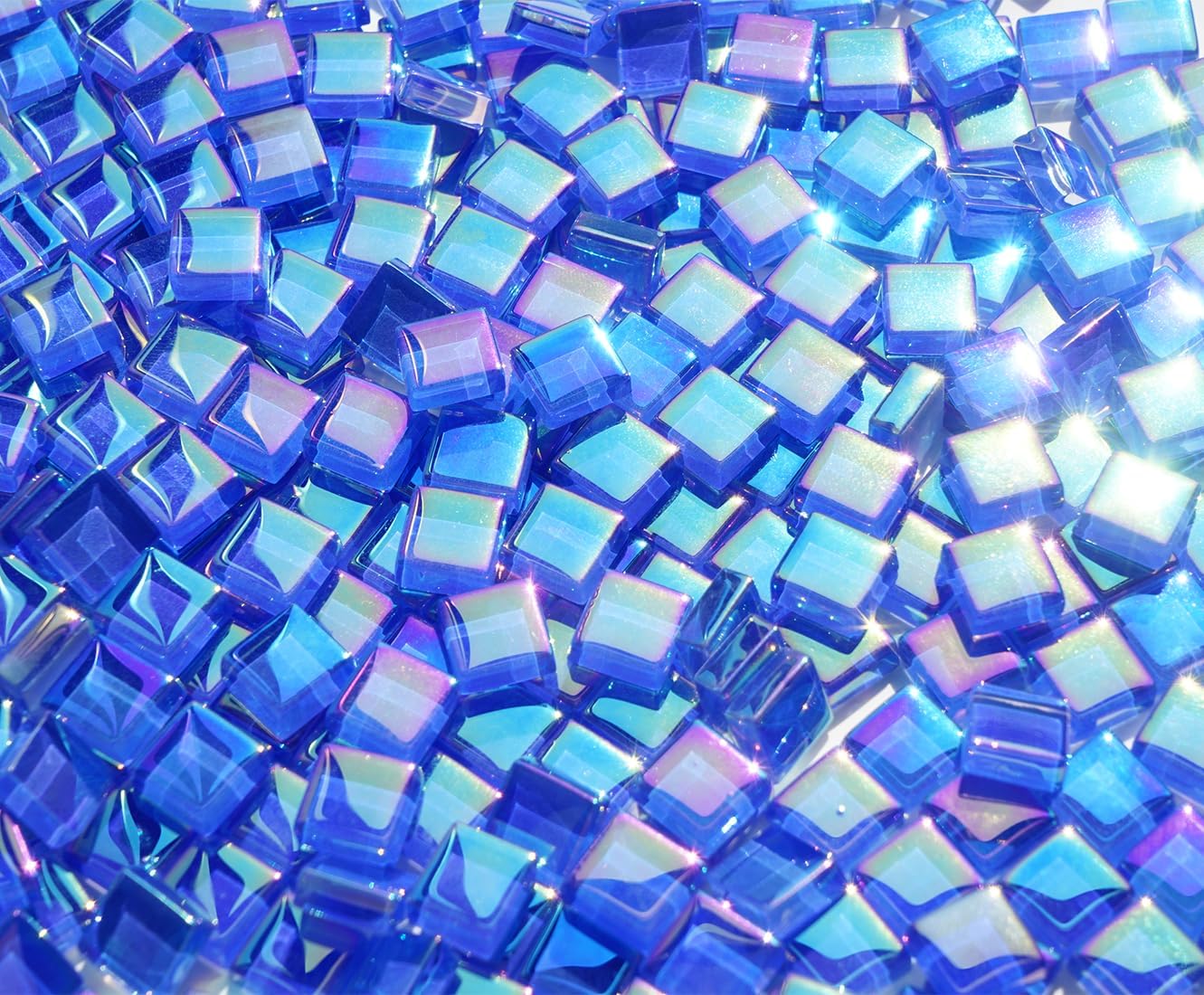 Iridescent Royal Blue Tiles for Mosaic Crafts, 300G Iridized Crystal Stained Glass Pieces for Mosaic, 1x1 cm Square Glass Tiles Great for Mosaic Art Supplies, Mosaic Tiles Home Decoration
