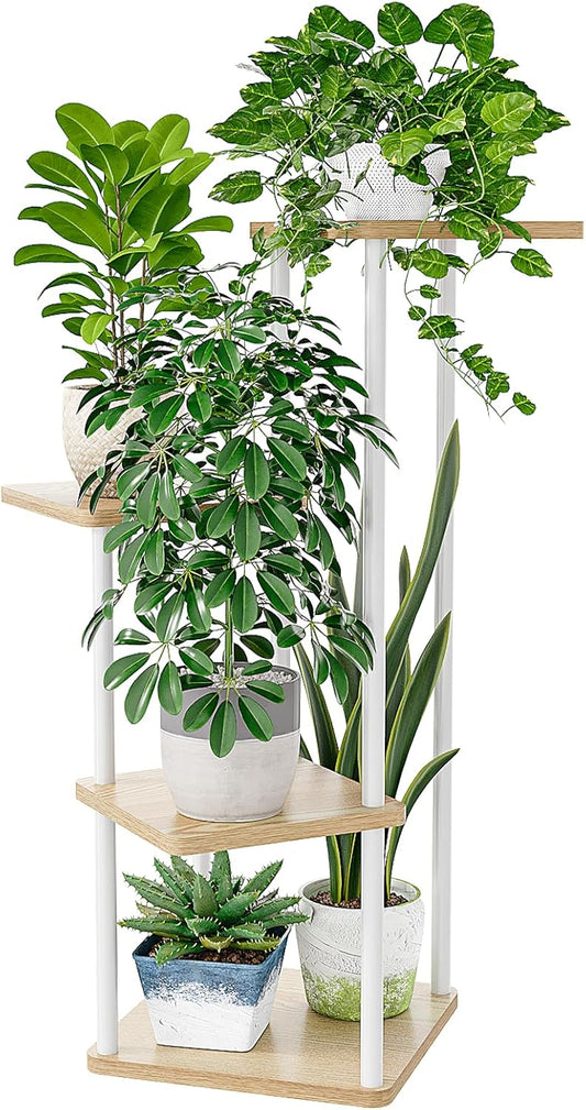 Bamworld Small Plant Stand Indoor 4 Tier Metal Plant Shelf for Multiple Plants Corner Flower Stand for Patio Garden Balcony Living Room Bedroom White