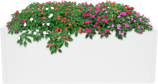 Steel Planter Box, 38" x 15" x 15" Rectangular Long Planter Metal Trough Box for Indoor Outdoor Tall Plants, Flowers or Shrubs (White)