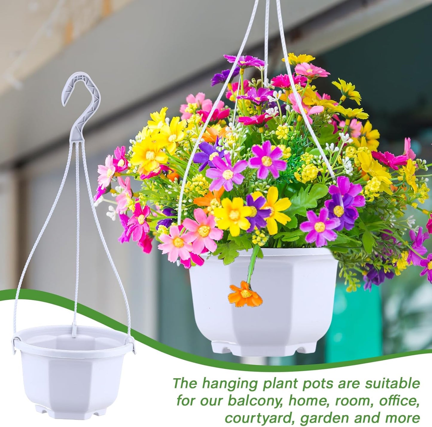 Roshtia 24 Pcs Hanging Plastic Planter Pot with Hook Flower Pots Baskets Hanging Nursery Planter Holder for Outdoor Indoor Plant Garden(Ceramic White,6 Inch)