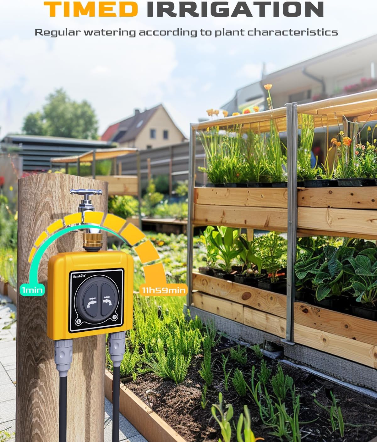 RAINPOINT WiFi Water Timer with Brass Inlet, 2 Outlets Sprinkler Timer,Automatic Irrigation System Controller, APP & Voice Control, Irrigation by Weather/Quantity/Soil Moisture