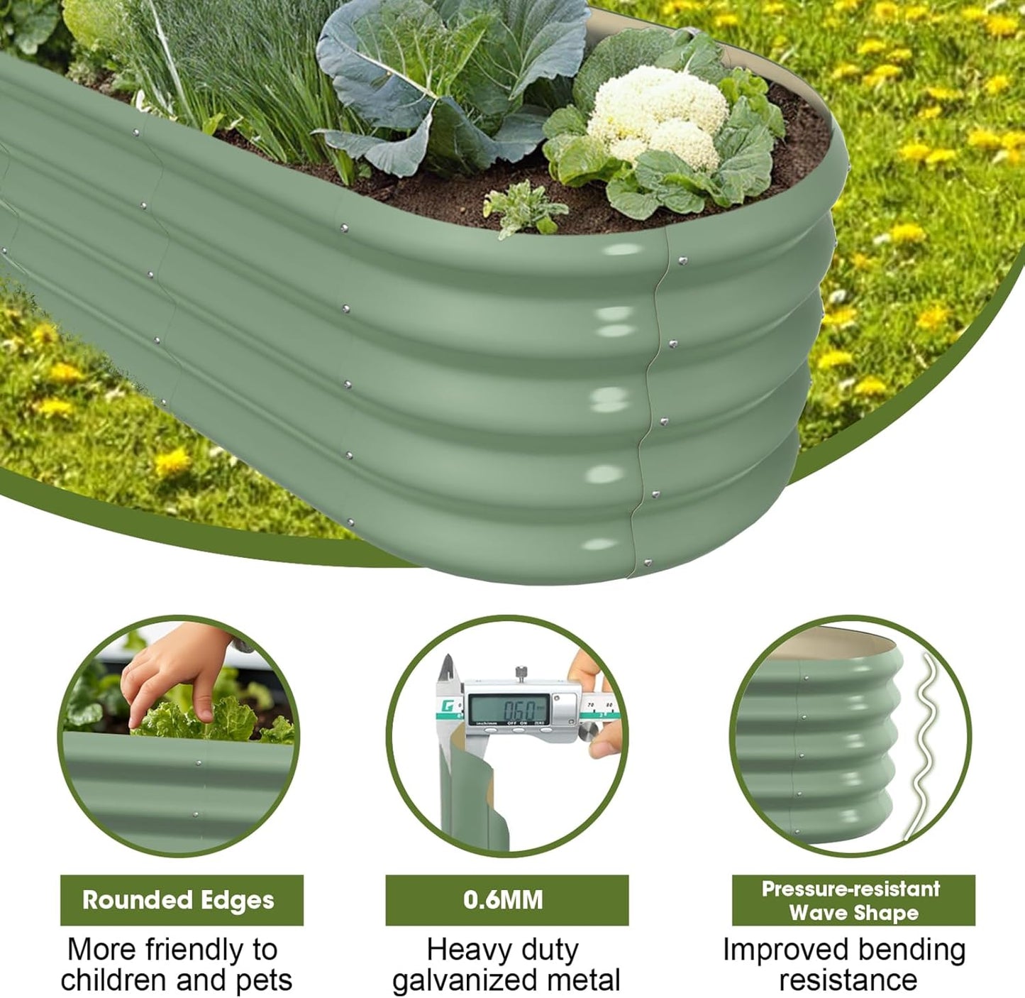 8x2ft Oval Galvanized Raised Garden Bed Kits 16" Tall Outdoor Large Metal Modular Planter Box 9-in-1 Raised Beds for Gardening,Vegetables,Fruits,Flowers & Herbs (Green)