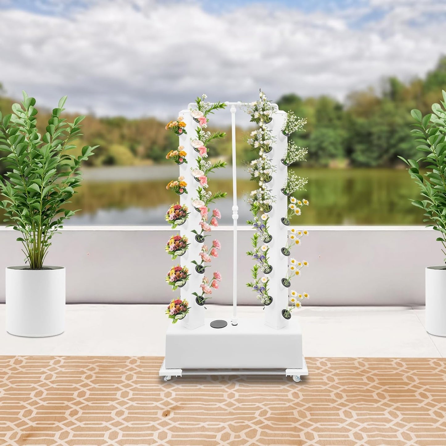 56-Pod Hydroponic Growing Tower, 7.9Gal Vertical Garden Kit with Timer, Hydroponic Growing Kit with Adjustable Water Pump & Wheels - Indoor/Outdoor Herb Vegetable Planter