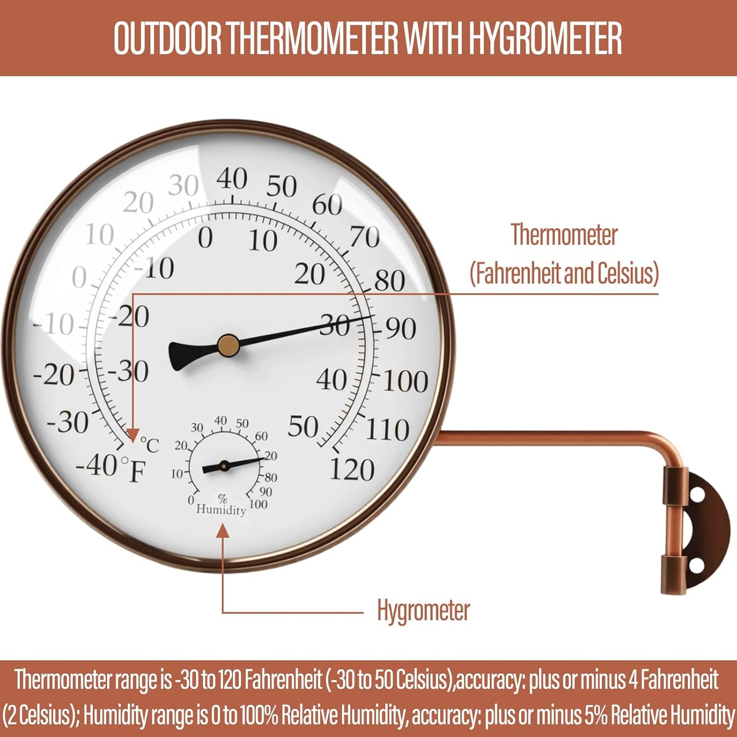 6 INCH Outdoor Thermometer, Decorative Outside Thermometer for Patio,Window,Greenhouse and Garage