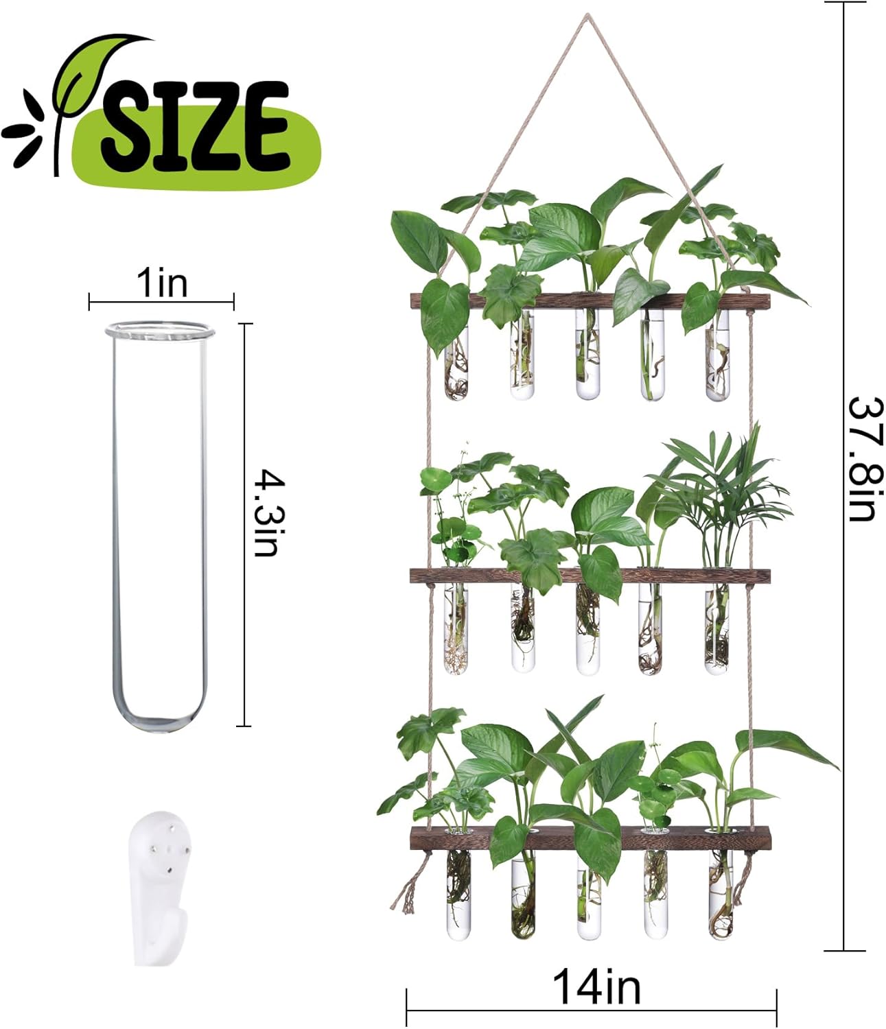 XXXFLOWER Wall Hanging Propagation Station with Wooden Stand 5 Glass Test Tubes 3 Tiered Planters Wall Terrarium for Home Office Plant Hanger Flower Vases Wall Decor Hydroponic Cuttings