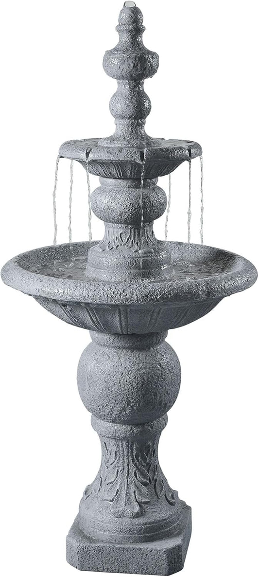 Teamson Home 52.56 in. Outdoor Two-Tier Water Fountain with Realistic ICY Stone Texture for Outdoor Living Spaces Creating a Calming Oasis for Gardens, Landscaping, Patios, Balconies, Lawns, Gray