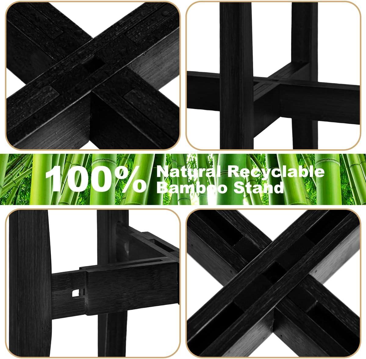 OERGKE 2 Pack Plant Stand Indoor, Adjustable Bamboo Mid Century Modern Plants Stands, Corner Flower Holder for Living Room, Fits 8 to 12 Inches Pots, (Pot & Plant Not Included)(Black)