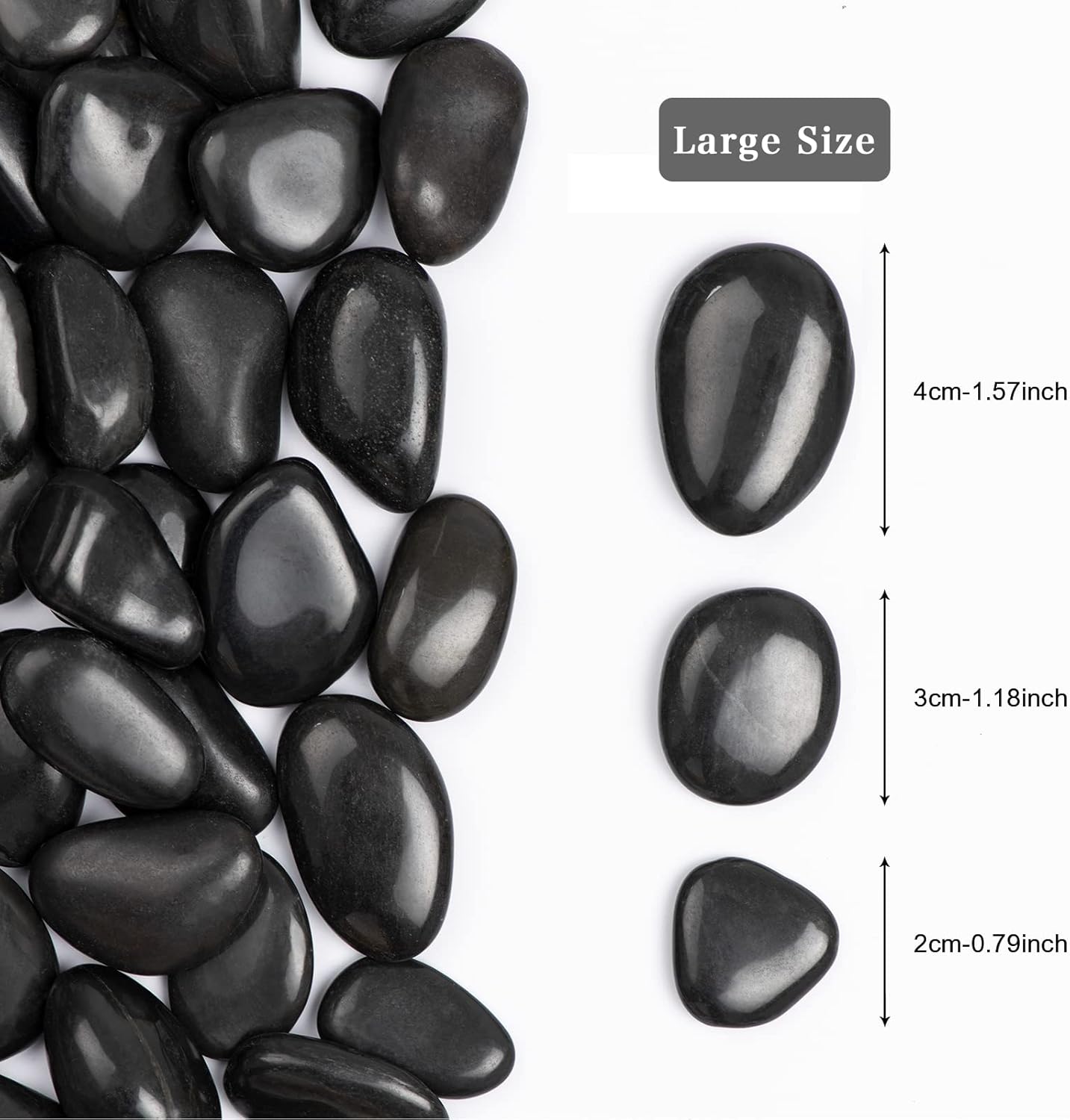 20lbs Natural River Rocks, High-Polished Pebbles for Plants Garden, 1-2 inch Decorative Stones, Ideal for Fish Tank, Vases, Crafting, Home Decor and Garden Landscaping Rocks,Black