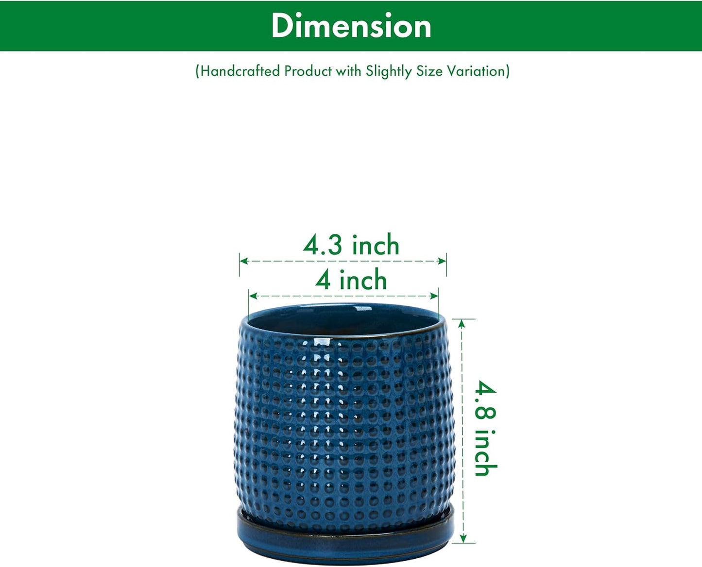 D'vine Dev 4 Inch Ceramic Beaded Stoneware Planter Pot - Flower Pot with Drainage Holes and Saucers for Indoor Succulent Plants or Flowers, Midnight Blue, 27-C-Z-3