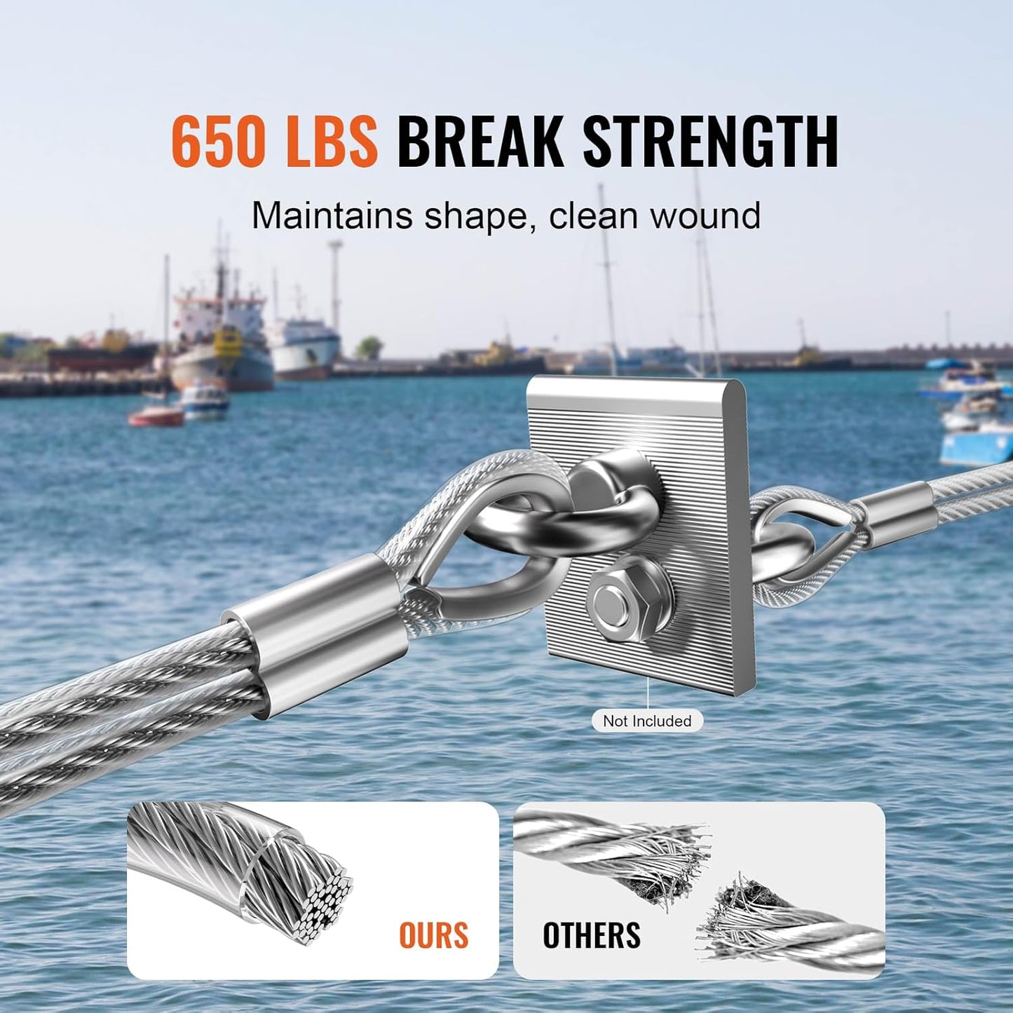 VEVOR 1/8 Wire Rope Kit, 100 FT Vinyl Coated 304 Stainless Steel Cable with 59 Accessories, Turnbuckles, 650 lbs Breaking Strength, Marine Aircraft Grade for Handrail Stair Decking Fence Outdoors