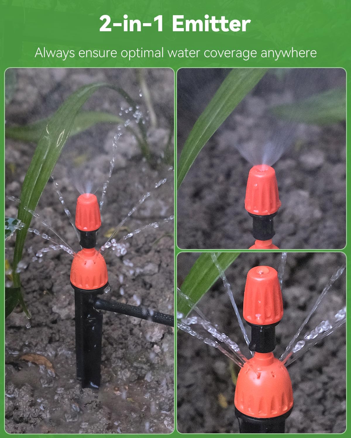 Pawfly 30 Pcs Drip Irrigation Emitters for 1/4" Tubing, 2-in-1 Irrigation Drippers with Misting Nozzles & 8-Stream Sprinklers, Drip Irrigation Parts with Stake & Adjustable 360 Degree Water Flow