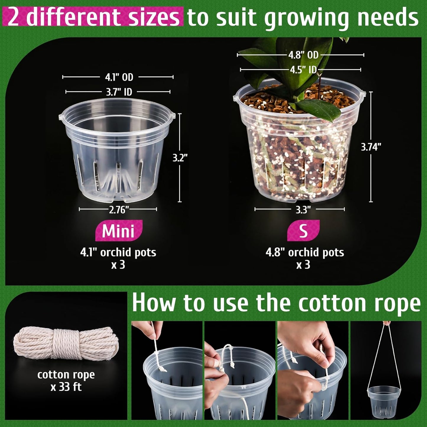 REMIAWY Orchid Pot - 6 Pack Clear Plastic Orchid Pots with Holes, Slotted Flower Planter for Indoor Outdoor Use, 3 Each of 4.1 and 4.8 Inch