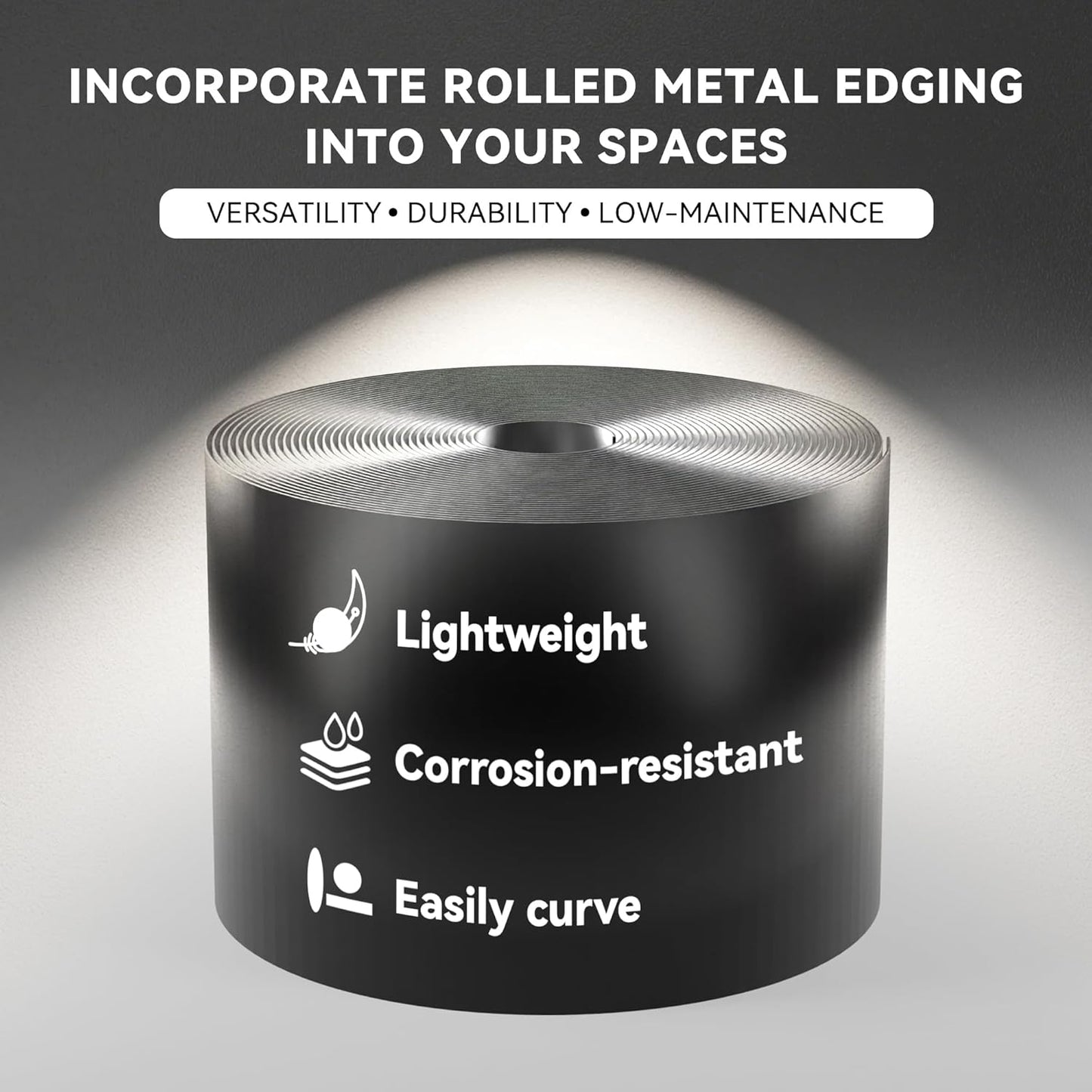 Worth Galvanized Steel Landscape Edging 4.5" x100' Metal Garden Edging Roll Flexible Bender Border with 31Pcs Stakes for Lawn, Flower Bed Edges, Black