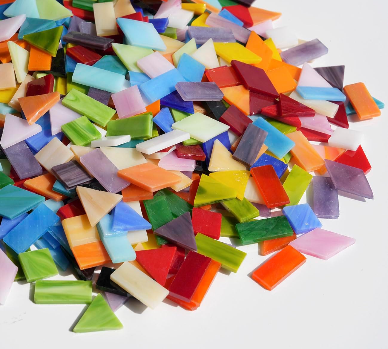Lanyani Large Glass Tiles for Mosaic Crafts, 1.3 Pounds/250 Pieces Bright Opaque Stained Glass Tiles, Colorful Mosaic Tiles Pieces for Mosaic DIY Hobbies Home Decor, Versatile 4 Shapes Mixed