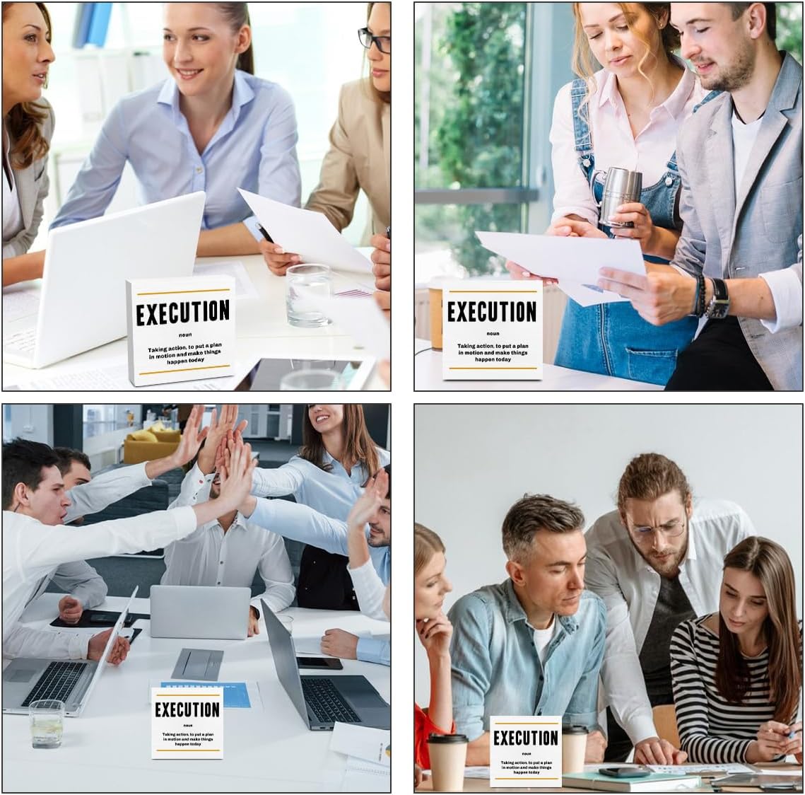 Execution Noun Entrepreneur White Wooden Box Sign, Inspirational Office Decor Decorative Table Shelf Desk Decor, Rustic Workplace Home Living Room Decor Office Decorations Desk Accessories