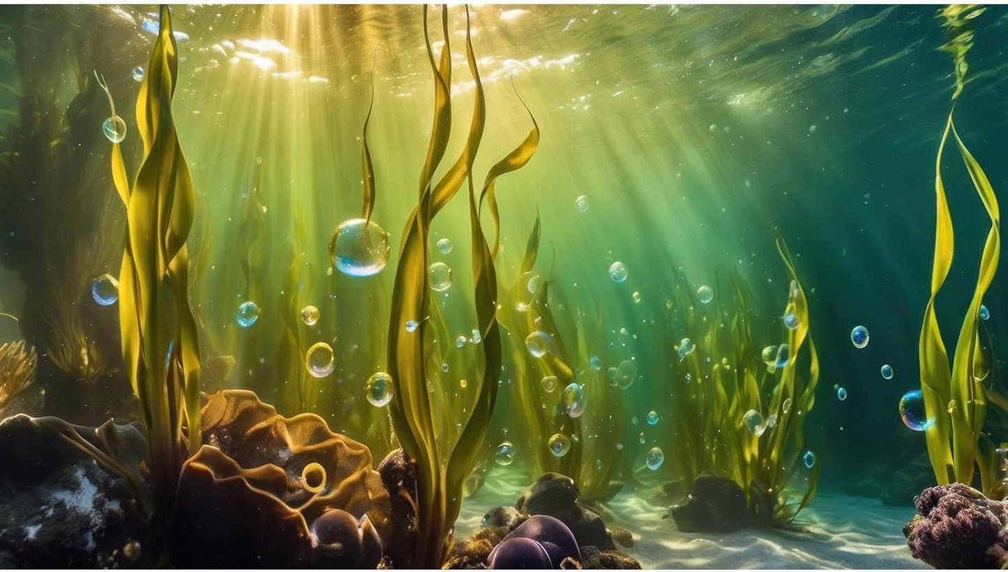 Aquarium Background Underwater Beautiful Coral Reef with Seaweed Bubbles Terrarium Backdrop Aquatic Plants Sunlight Rays Fish Tank Background Tank Aquarium Wallpaper Poster Decor Vinyl 36x24in