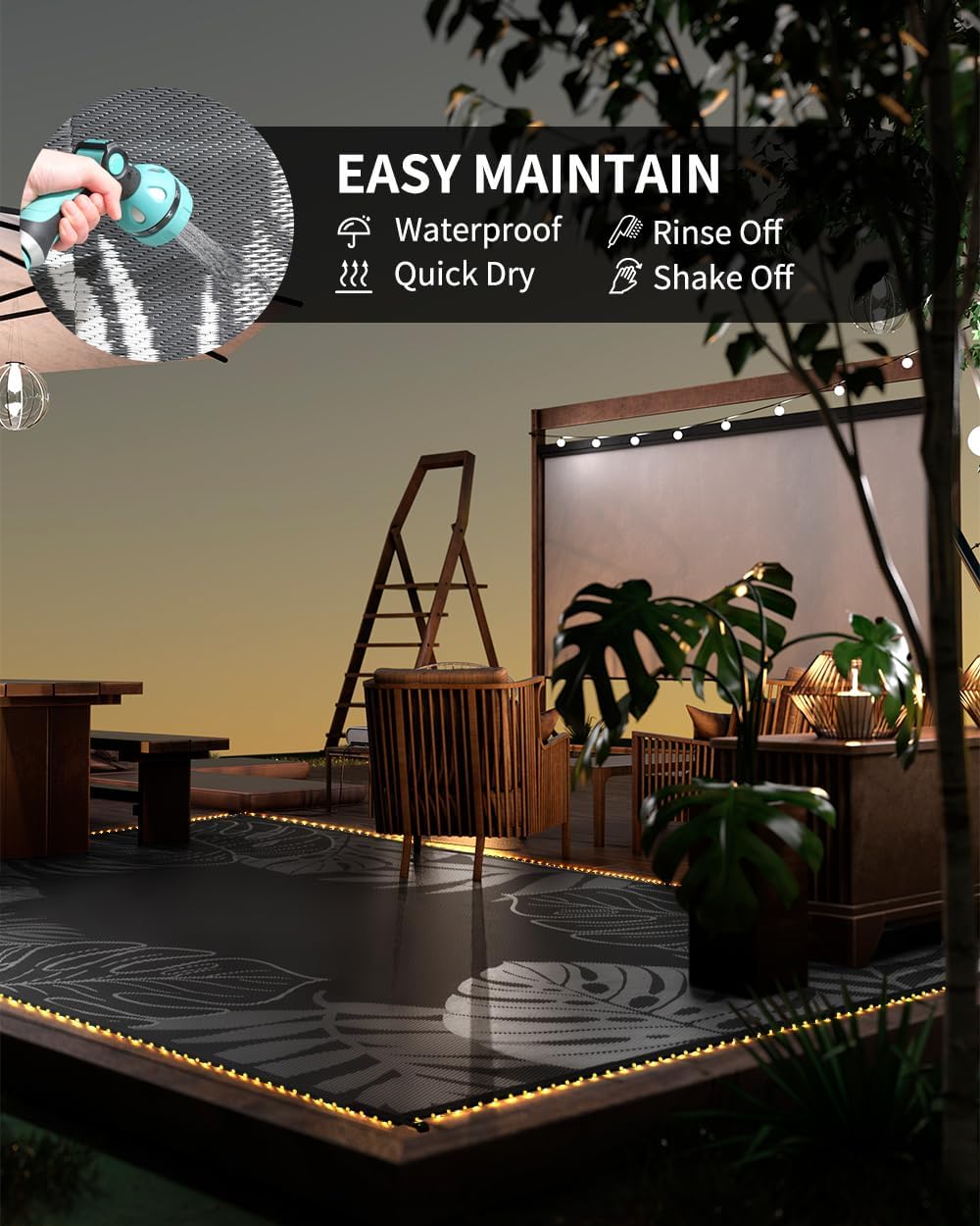 COCOER Tropical Outdoor Rug 6x9 LED Reversible-Waterproof Patio Rug-Quick Dry Outdoor Carpet-Outdoor Area Rugs Indoor Outdoor Rugs-Outside Rug Patio Decor for Porch Deck Balcony Backyard