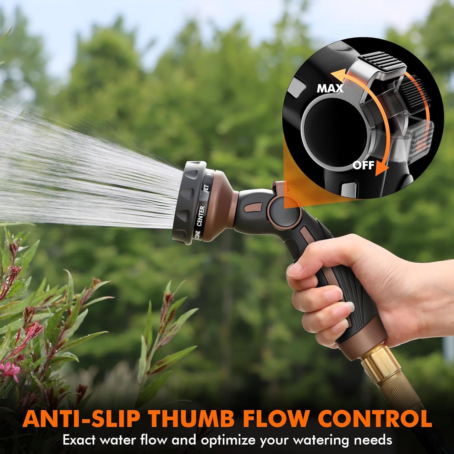 RESTMO Hose Nozzle Heavy Duty, Metal Water Hose Sprayer for Garden, 9 Spray Patterns | High Pressure | Thumb Flow Control | On/Off Valve, Ideal for Outdoor Lawn & Plant Watering, Car & Pet Washing
