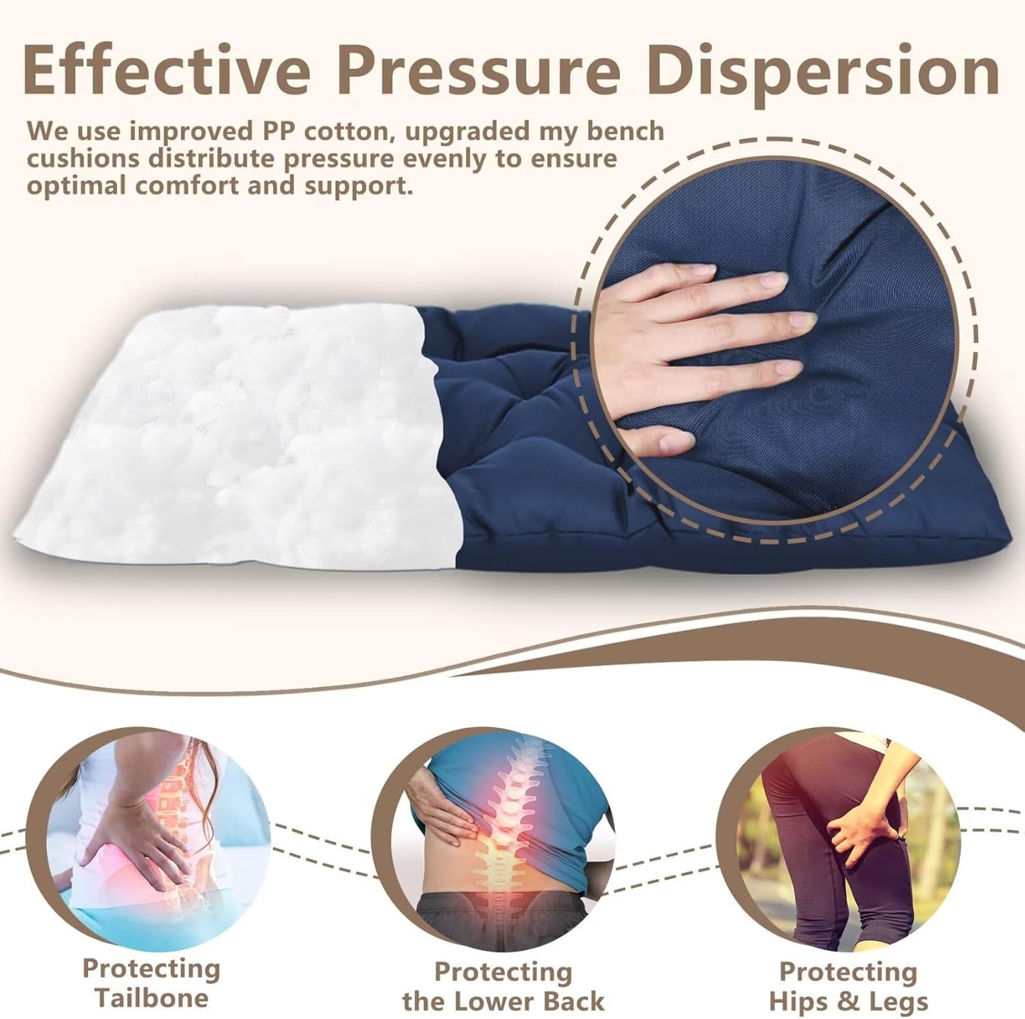 59 inch Waterproof Indoor/Outdoor Garden Bench Seat Cushions,Thicken Patio Bench Soft Rocking Chairs Pad Lounger Seat for Porch Wicker Loveseat Settee (59x19.6x3.9 inch,Navy