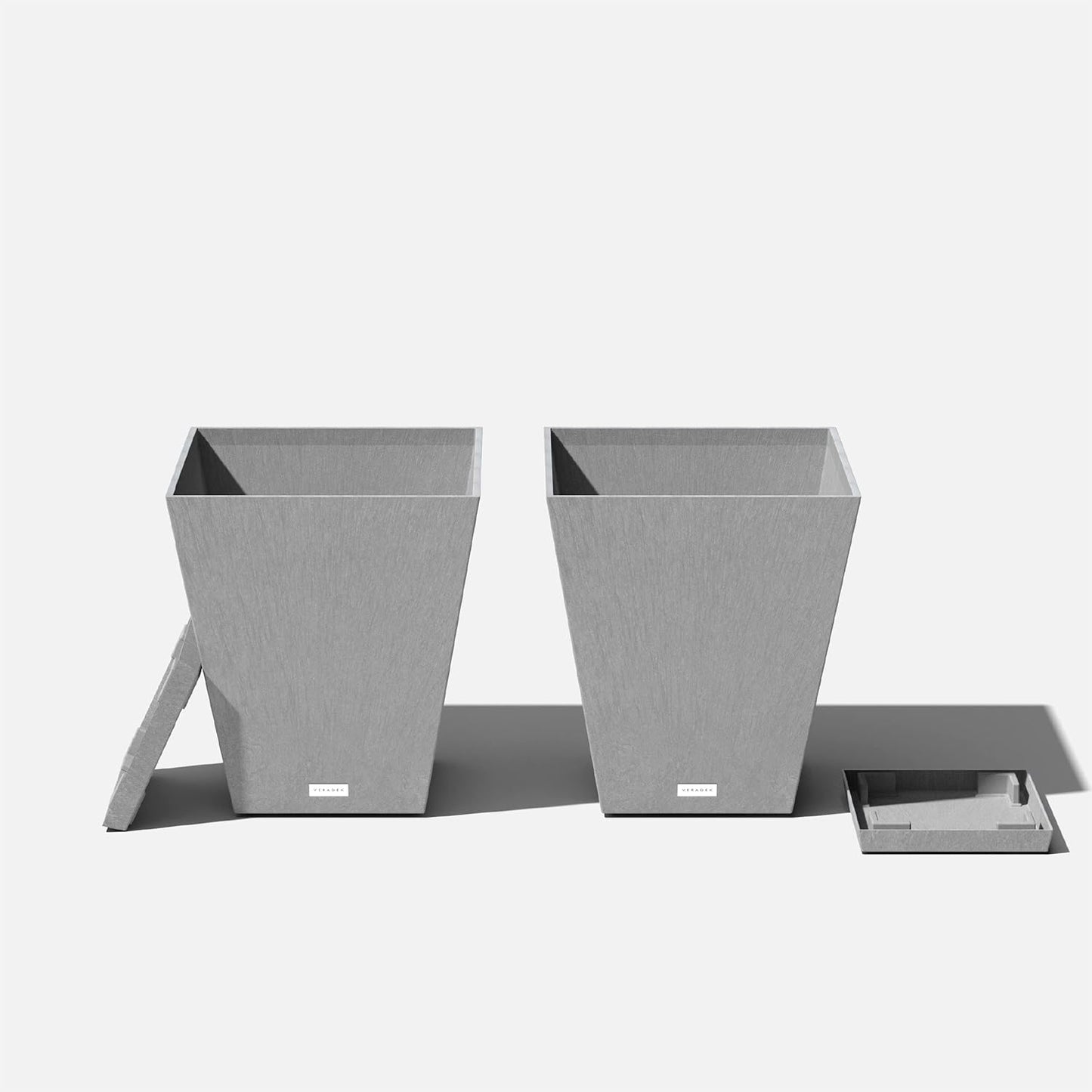 Veradek Nobleton Indoor/Outdoor Wide Square Planter (Light Grey, 18 inch - 2 Pack with 2 Saucer Trays)
