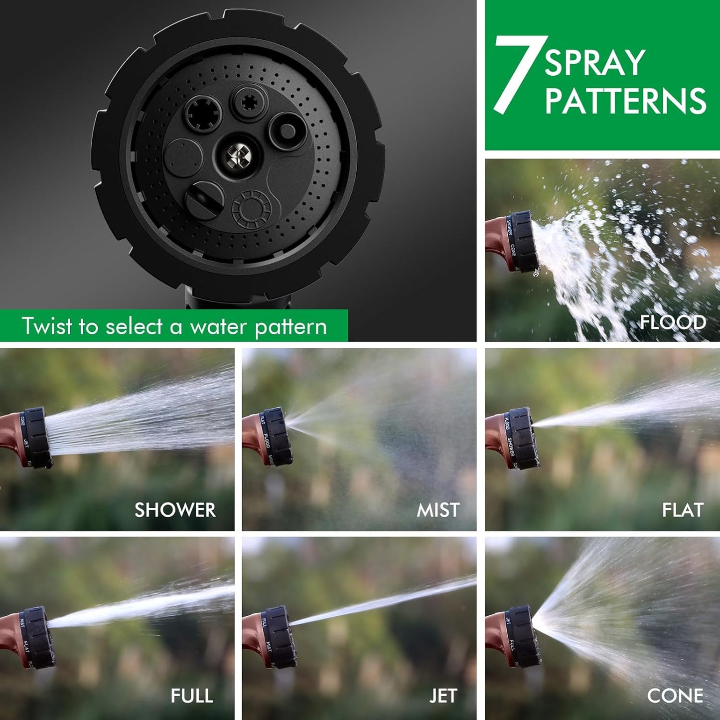 RESTMO Heavy Duty Hose Nozzle, Metal Garden Water Hose Sprayer with 7 Watering Patterns, Thumb Control, On Off Valve, High Pressure Nozzle Sprayer for Watering Plants, Car and Pet Washing