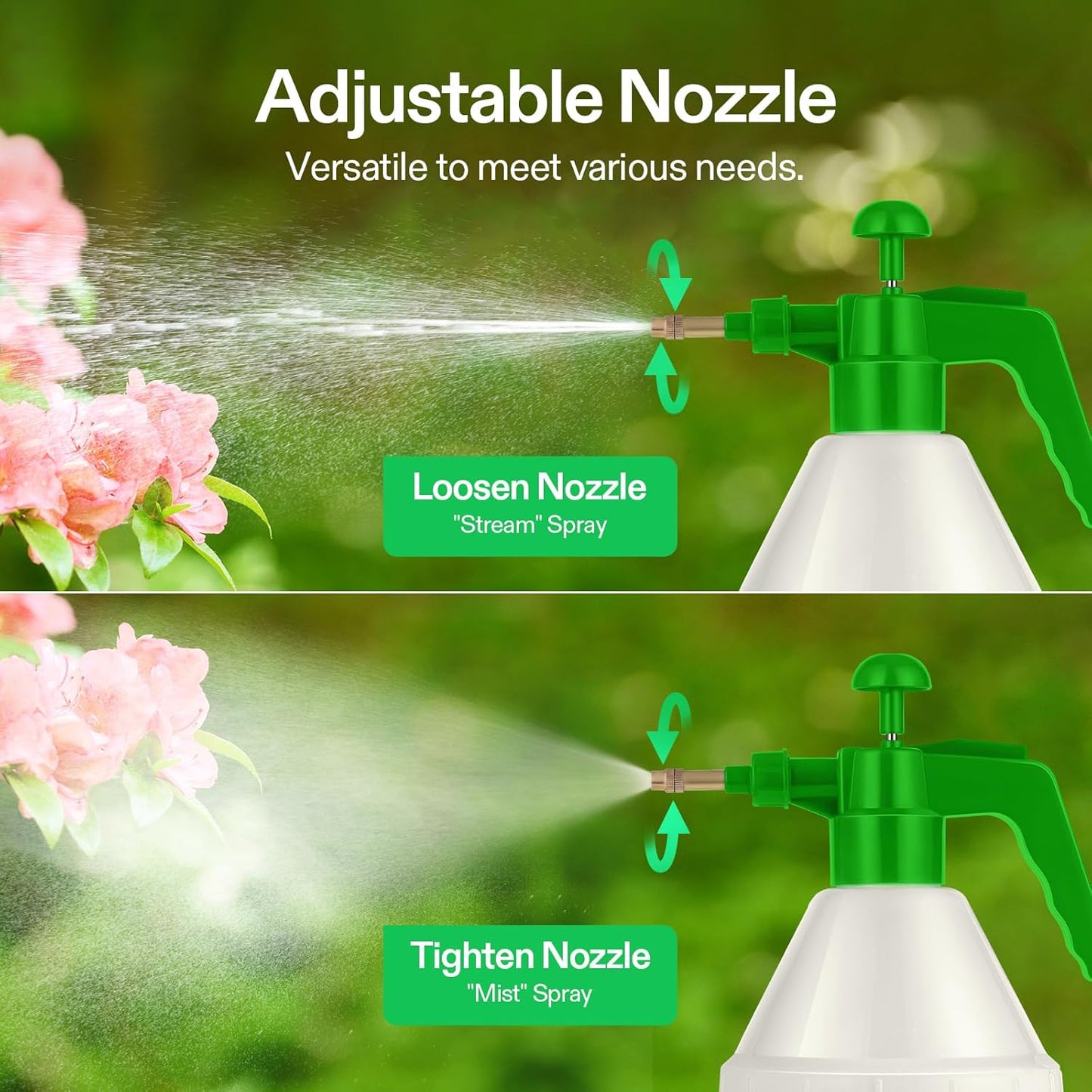 VIVOSUN 50oz Pump Sprayer, Handheld Garden Water Sprayer Bottle with Adjustable Brass Nozzle, for Spraying Plants, Flowers, Weeds and Cleaning, Green
