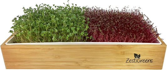 Self Watering Microgreens Growing Kit. Hands Down The Easiest Way to Grow Microgreens. Includes Tray, Seeds, Mats, and Bamboo Surround. Great Gift for Gardeners