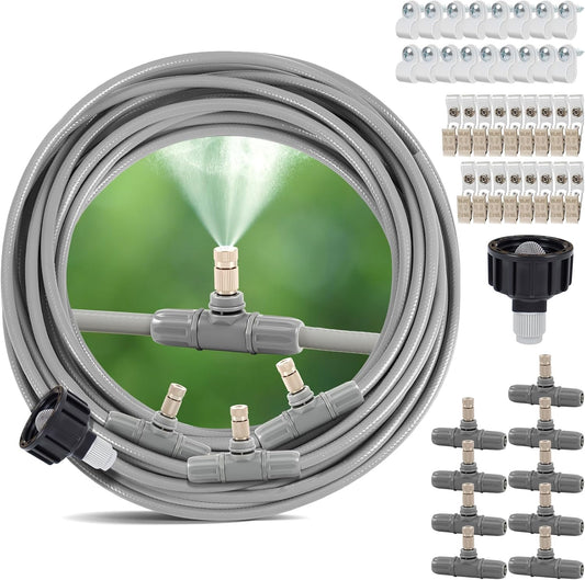 45 Pcs GILBEST Misting Cooling System, Outdoor Misting System for Patio, 40 FT Misting Line Plastic Adapter, Outdoor Mister System for Patio, Garden, Trampoline, Greenhouse