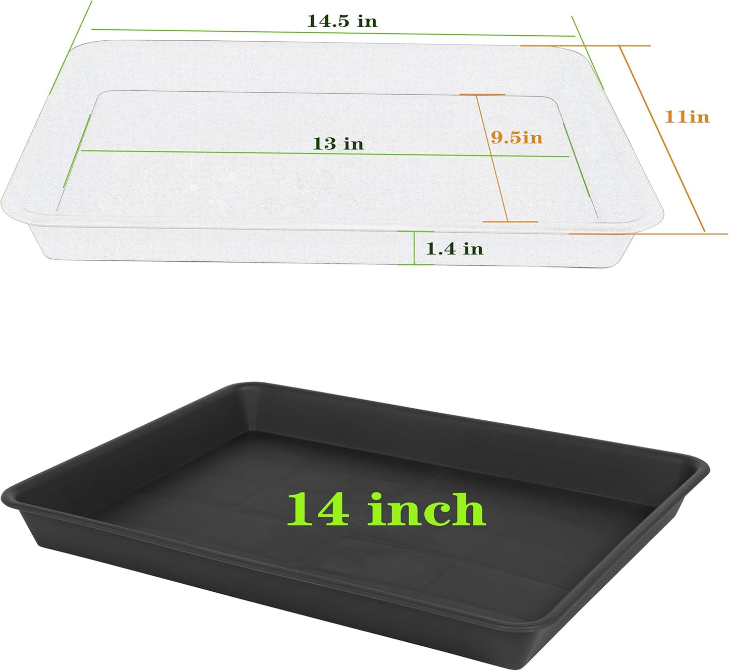 Plant Growing Trays 6 Pack, Plant Tray, 14.5"x11", Heavy Sturdy Plastic Plants Saucer, Seedling Starter Trays, Seed Starter Growing Tray (Black)