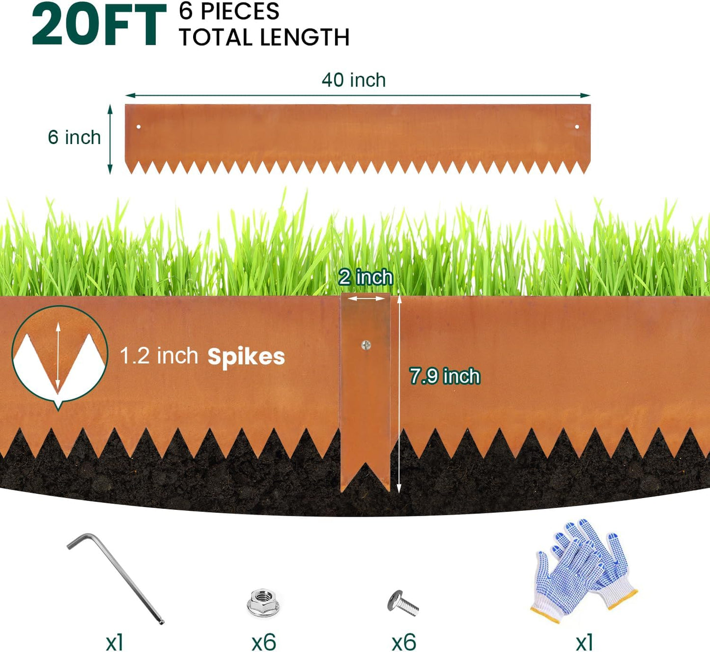 Corten Steel Landscape Edging Steel Landscaping Edging Metal Garden Edging Lawn Edge Border Rust Patina 40 Inch Strips 6 Inch Depth Hammer-in for Outdoor Yard Lawn Flower Plant 6 pcs