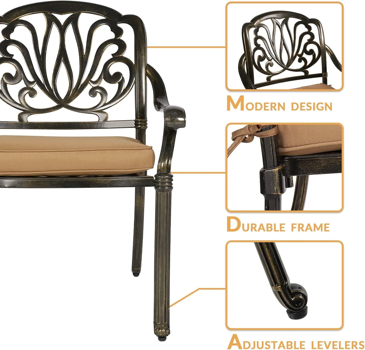 3-Piece Outdoor Patio Dining Set, All-Weather Cast Aluminum Patio Furniture Set for Backyard Garden Deck with 2 Cushioned Chairs and 31” Round Table, 2" Umbrella Hole