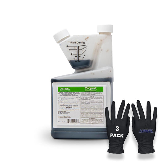 Diquat Weed Killer, Fast-Acting Formula for Aquatic and Landscape Weeds, Safe on Ornamentals, Visible Results in 1-2 Days, Pet Safe, 3-Pack of Disposable Gloves Included, 32 Ounces