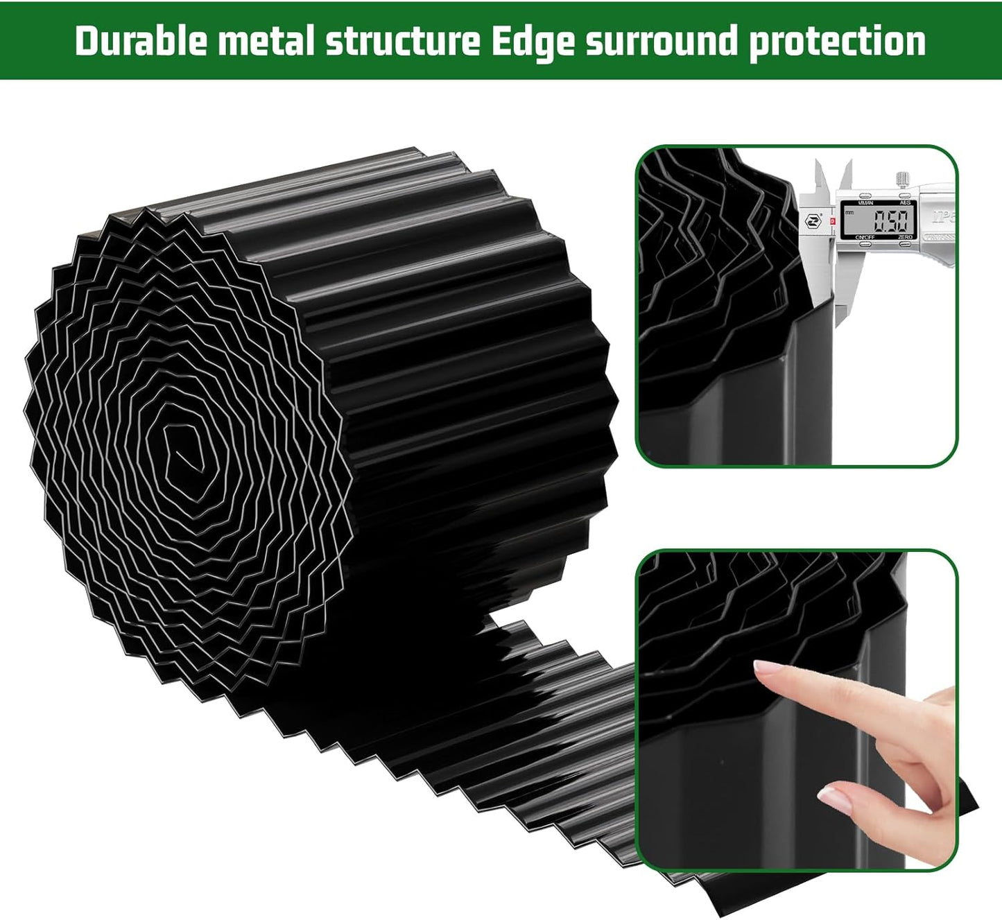 SnugNiture Corrugated Metal Garden Edging,6" x 50' Sturdy Lawn Edging Brooder,Landscape Edging Border for Lawn, Flower Bed,Garden and Yard(Black)