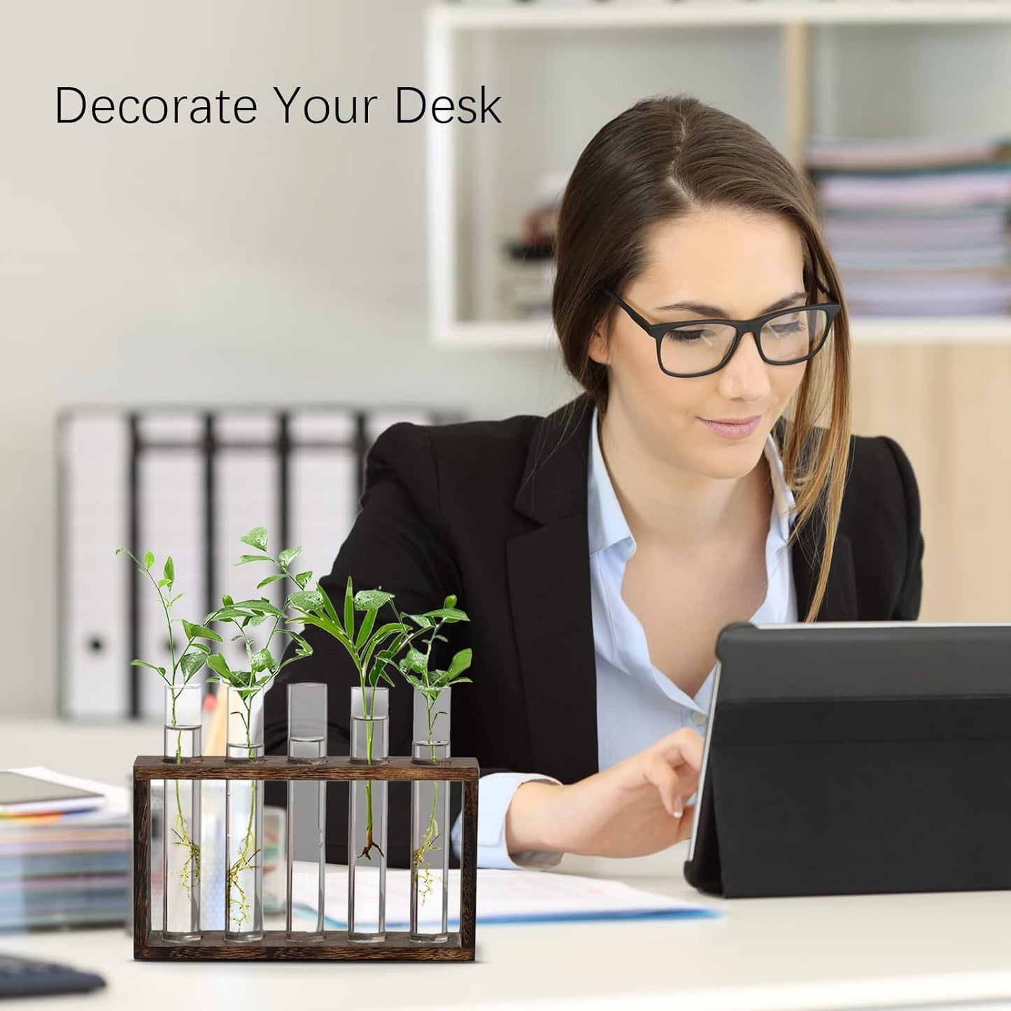 XXXFLOWER Wall Hanging Terrarium Planter with 5 Test Tubes,Wall Planters for Indoor Plants,Plant Lover Gifts for Women Garden Office Decoration