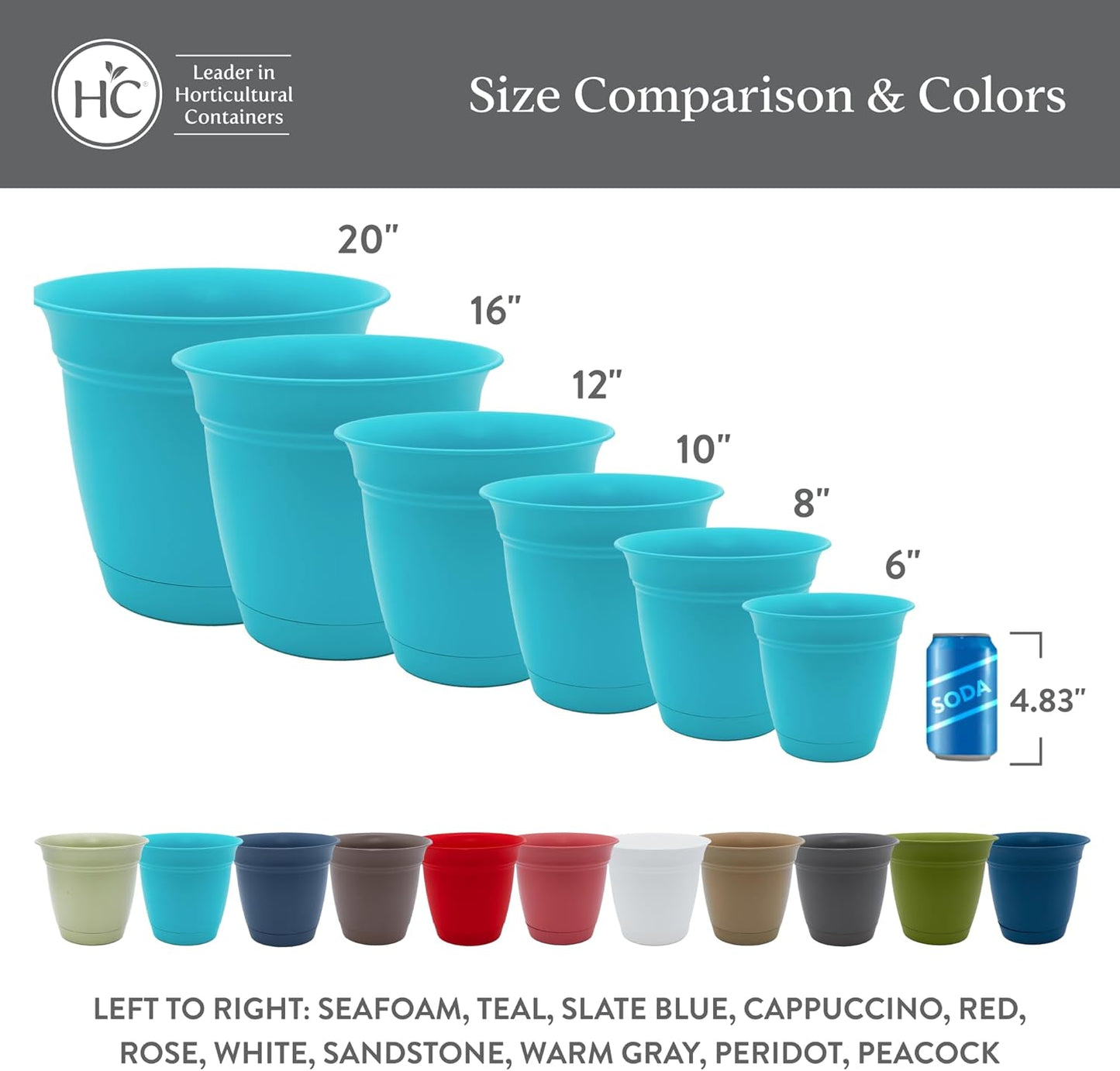 The HC Companies Eclipse Round Planter with Saucer - Outdoor & Indoor Plant Pot with Drainage Holes - Lightweight, UV-Resistant Plastic Pots for Plants, Flowers & Herbs (10" Warm Gray, Pack of 1)