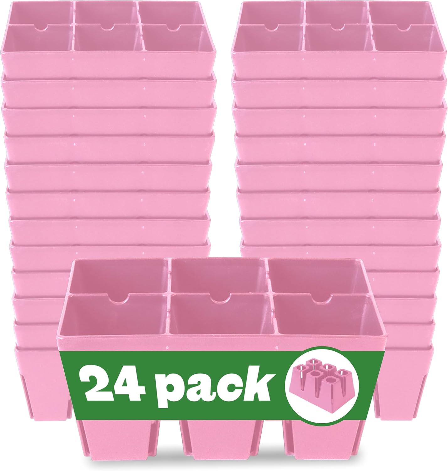 Epic Gardening Reusable Seed Starter Tray - 6 Cell/24 Seedling Starter Trays - Easy Watering, Indoor Greenhouse, Plant Starter, Gardener-Friendly for Seedlings | UV-Treated & BPA-Free - Pink