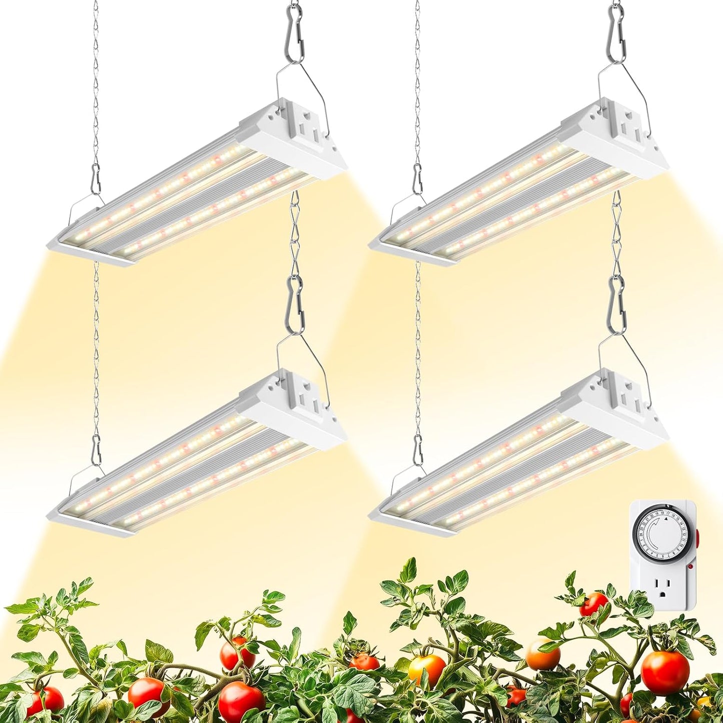 Barrina TX18 1FT Grow Light, 72W(4 x 18W, 360W Equivalent), High PPFD, Full Spectrum with 660nm Red LEDs, Grow Light Strip for Indoor Plants with On/Off Switch, Mechanical Timer, Linkable, 4 Packs