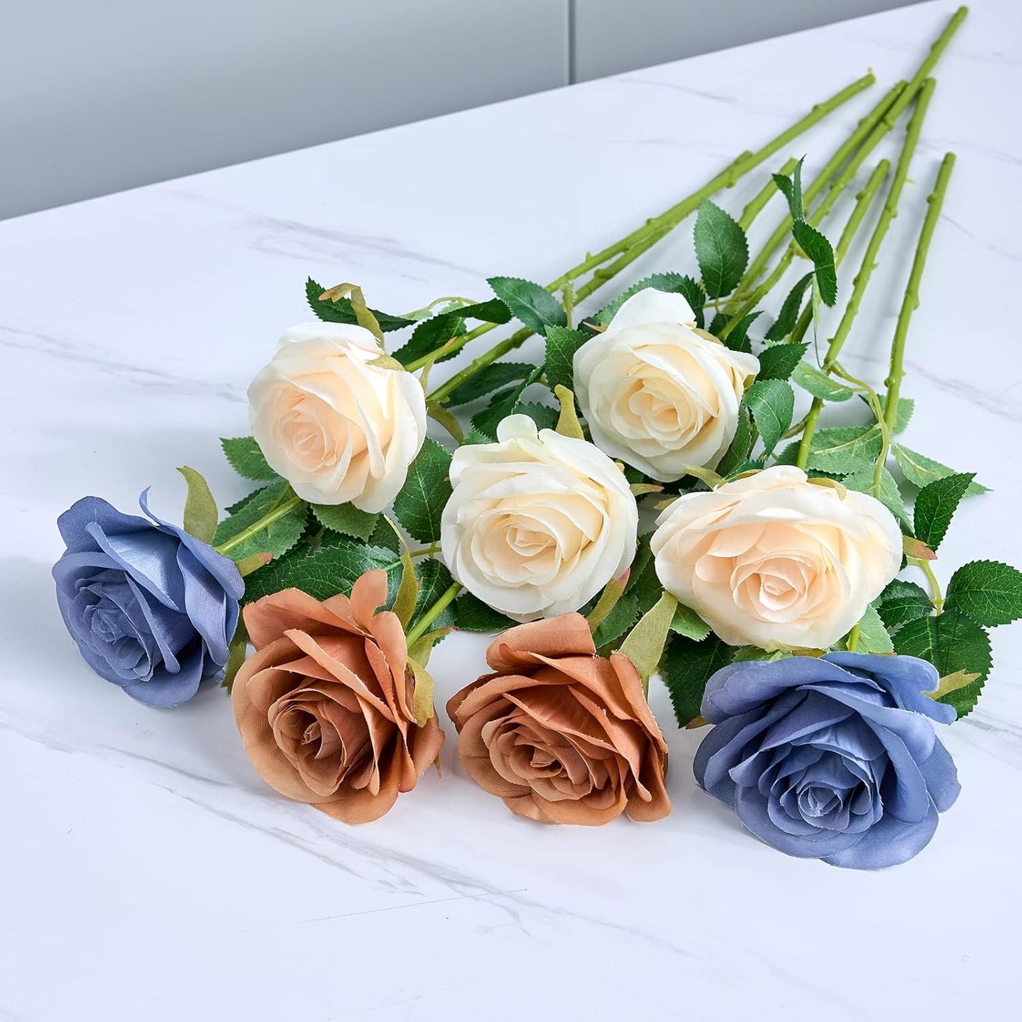 12pcs Ivory Roses Artificial Flowers Silk Flowers Fake Roses with Long Stems for Wedding Decor Home Decor Baby Shower Party Centerpieces Decorations