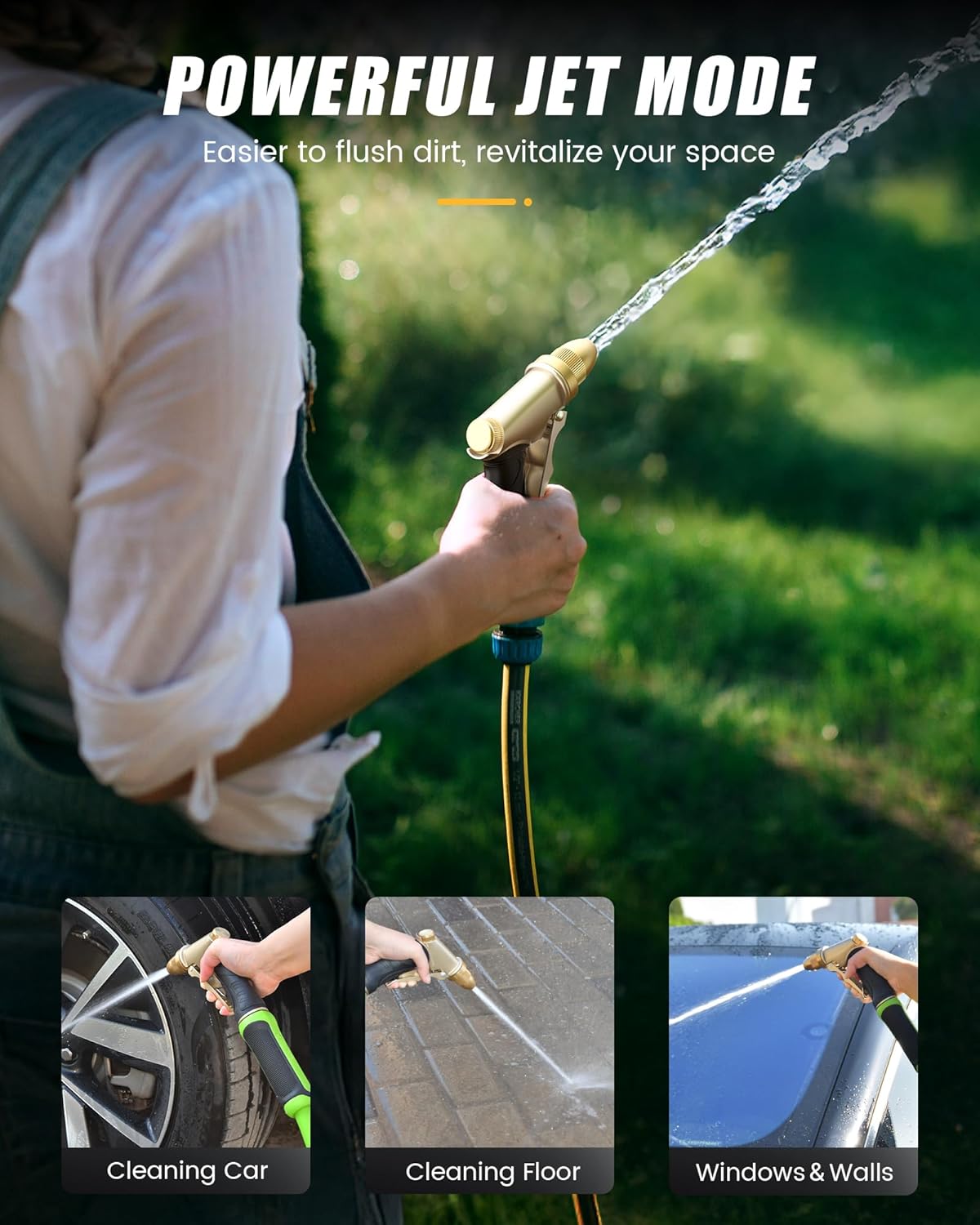 RAINPOINT Garden Hose Nozzle, Upgraded Heavy Duty Metal Spray Nozzle, High Pressure Water Nozzle with Adjustable Spray Patterns for Watering Plants, Car Washing, and Pet Showering