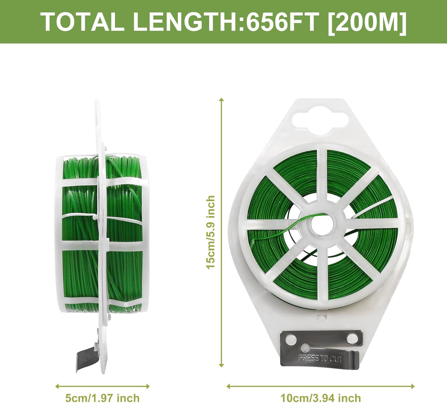 SumDirect Plant Ties,656FT/200m Green Garden Twist Ties with Cutter for Gardening Plants Growth and Care,Plant Garden Twine Wires for Office Home Cable Organization (656 Feet / 200 Meters(1 Roll))