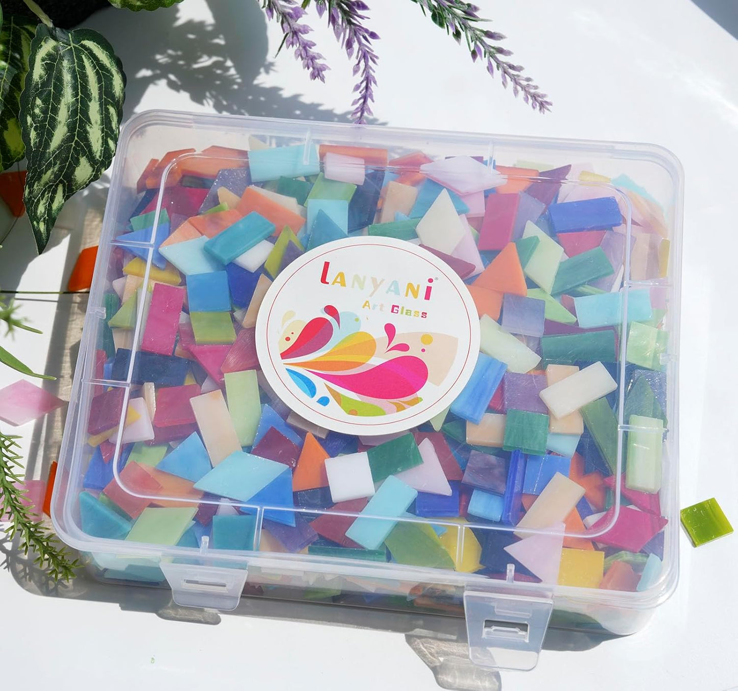 Lanyani 2.3 lbs Bulk Medium Size Stained Glass Tiles for Mosaic Crafts, 700 Pieces Value Pack Glass Mosaic Pieces, Bright Color Mosaic Tile Assortment
