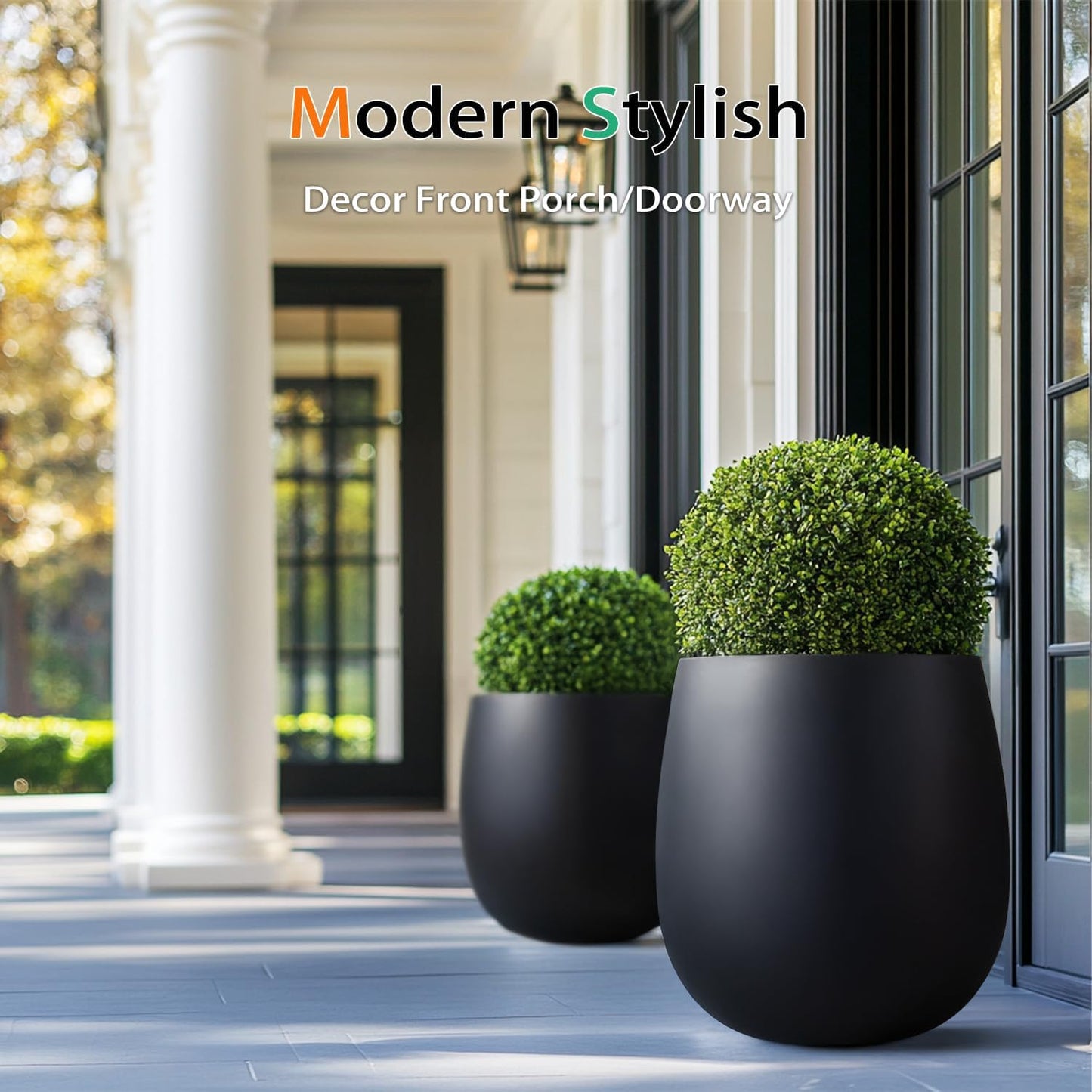 Oval Concrete Planters for Outdoor Plants, Large Tall Cement Flower Pots Indoor for Garden, Front Porch, Patio (Black, 18.5 inch)