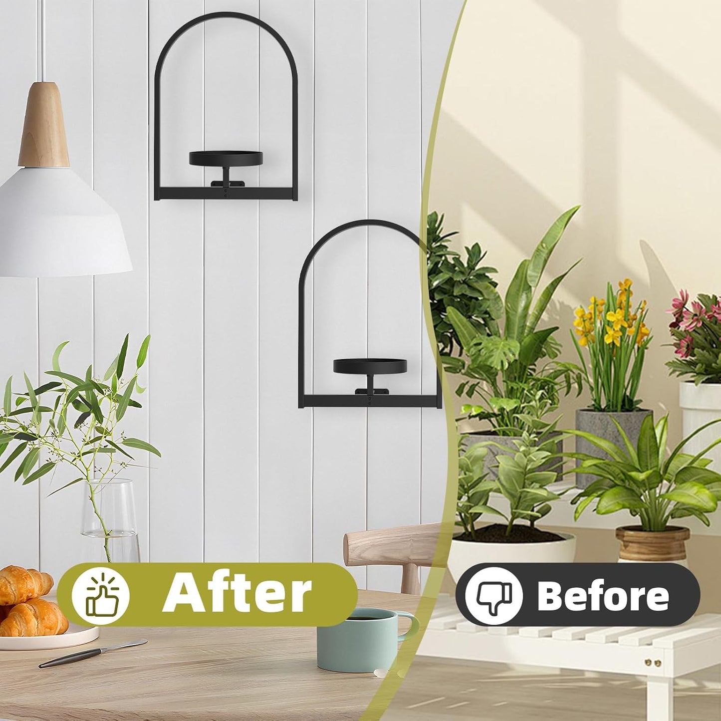 Picture Frame Wall Plant Holder, Metal Mounted Shelf, Planters for Indoor Plants, Home Décor Planter Rack, for Living Room, Bedroom & Balcony (Black-2pcs)