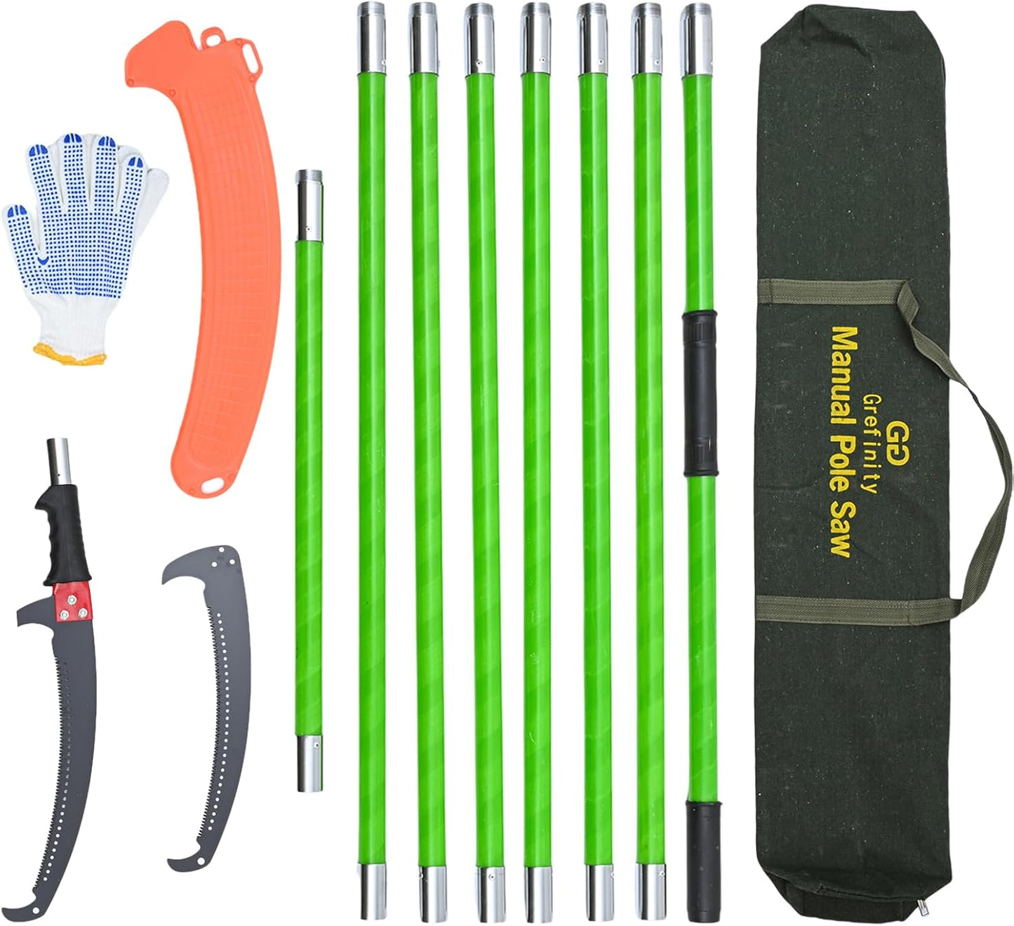 27FT Manual Pole Saw, Tree Branch Trimmer with 8-Section Fiberglass Handle, Sharp Steel Blade, Lightweight Extendable Design for High Branch Trimming, Ideal for Palms and Shrubs