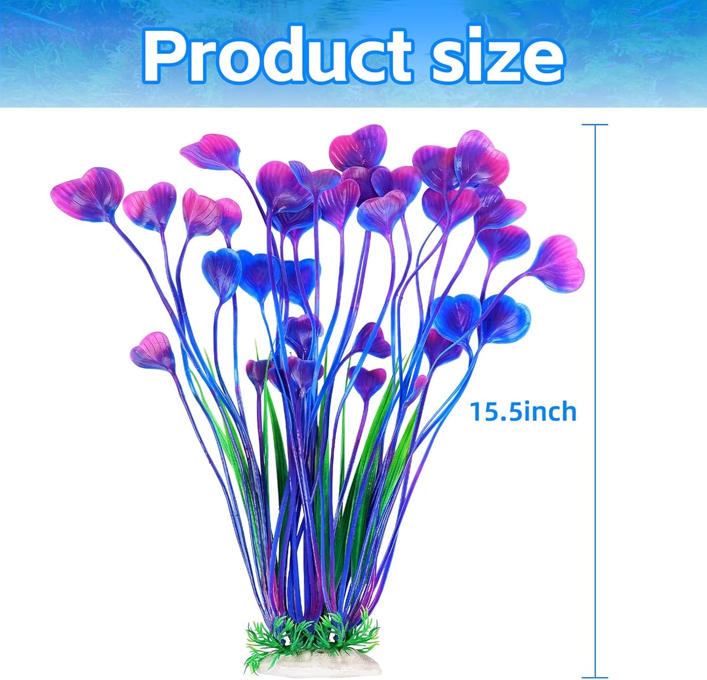 AQUANEAT Artificial Fish Tank Plants, Plastic Aquarium Accessories Large, 15.5 inch Purple Decorations, 2pcs