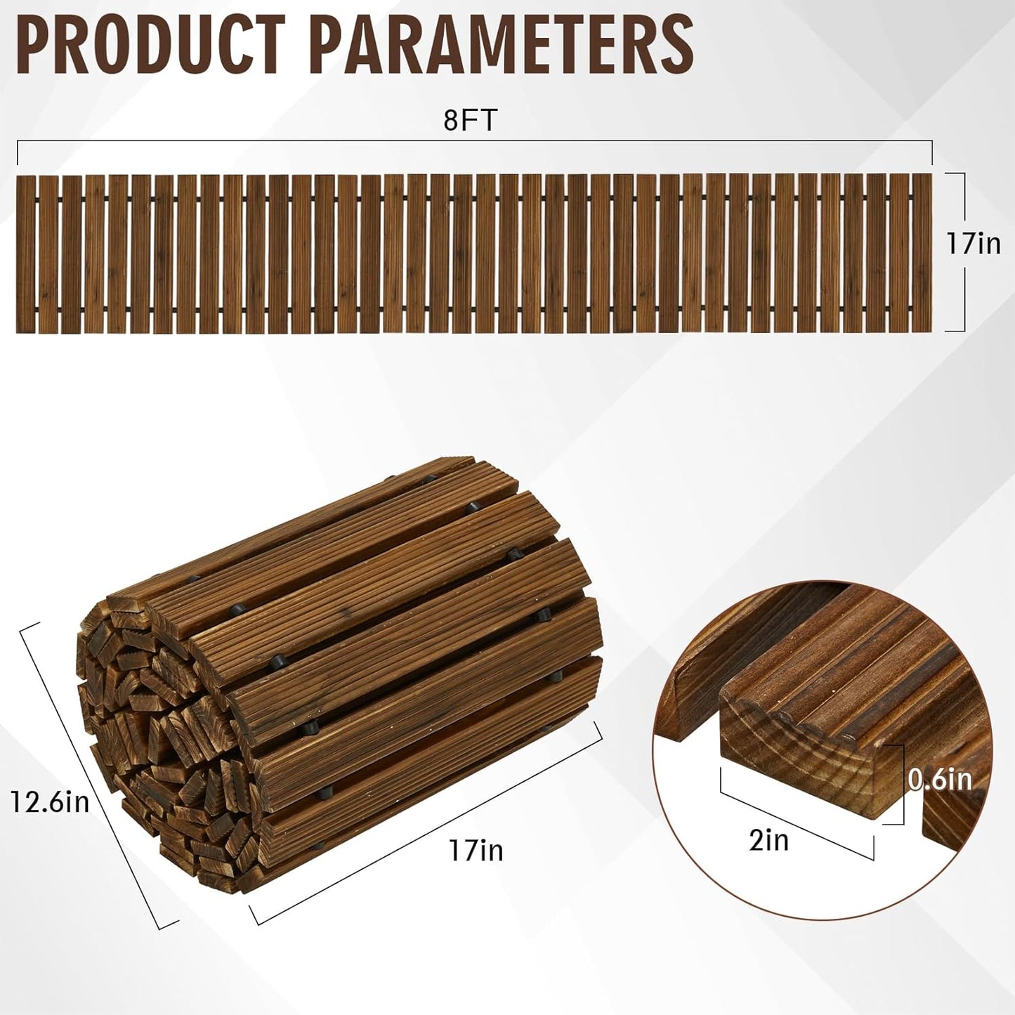 8FT Wooden Garden Pathway,Outdoor Roll Out Decorative Straight Walkway,Weather-Resistant Patio Path,Non-Slip Pavers Boardwalk for Garden, Backyard, Beach, Wedding Party Pathways