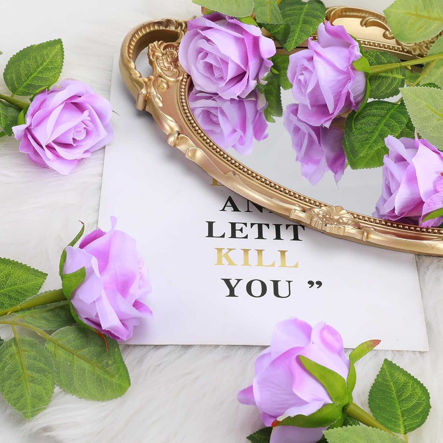 36 Pcs Silk Purple Rose Bouquet Bridal Artificial Flowers,Fake Rose Long Stem Realistic Artificial Flowers Bulk for Wedding Bouquet Ball Arrangement Centerpiece Party Decor