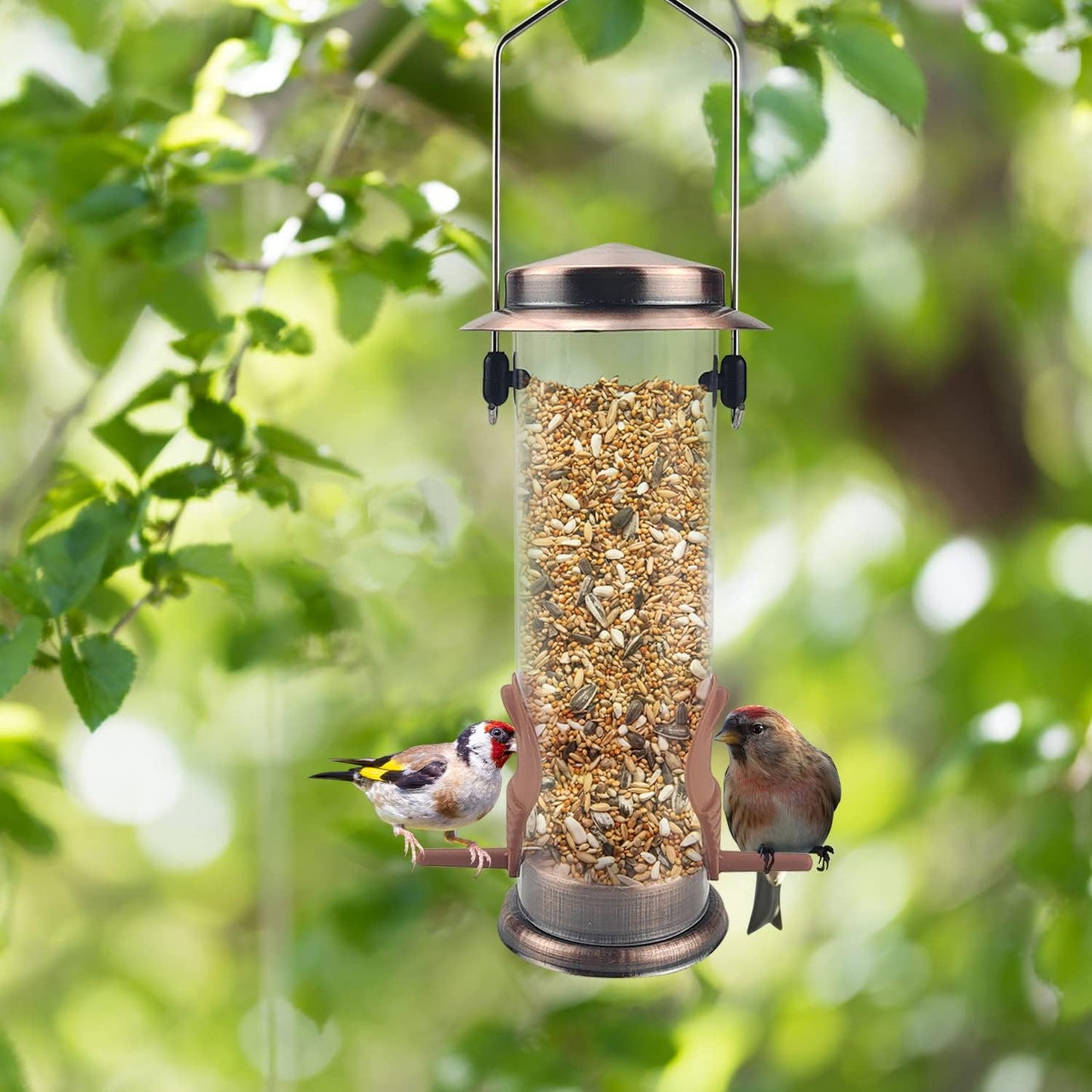 MIXXIDEA Wild Bird Feeders for Outdoors Hanging 2 Pack Stainless Steel Tube Bird Feeder, Water Resistant Finch Bird Feeder for Garden Backyard Decoration Attractive Metal Thistle Feeder (Copper)