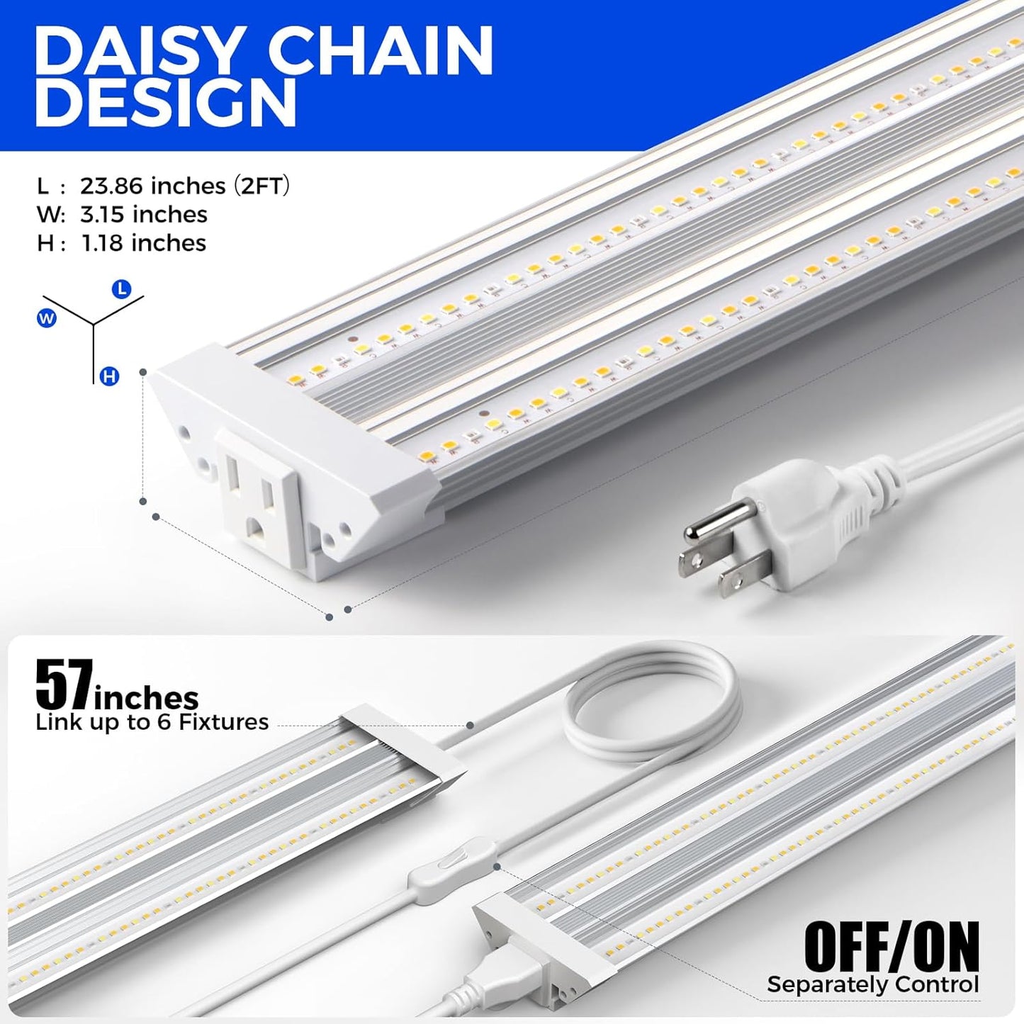 Barrina TX36 2FT Grow Light, 144W(4 x 36W, 800W Equivalent), High PPFD, Full Spectrum, Mechanical Timer, Hanging Plant Lights for Indoor Growing, Seedlings with On/Off Switch, Linkable, 4 Packs